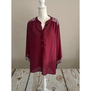 HALO Burgundy Semi Sheer Blouse Size 1X NEW NWT